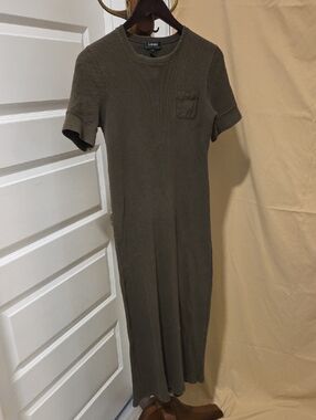 Lauren Ralph Lauren Olive Green Ribbed Midi Tee Dress